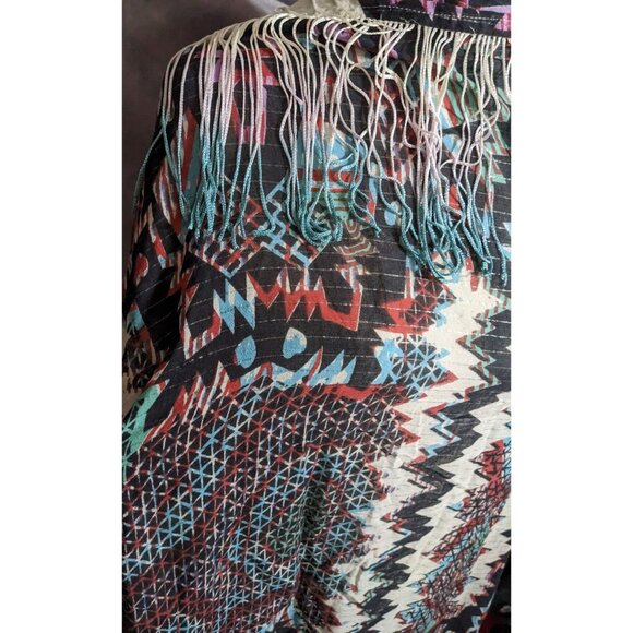 Topshop Southwestern Abstract Rainbow Ombre Fringe Scarf - Picture 5 of 12